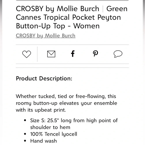 NWT Crosby by Mollie Burch XS Cannes Tropical Peyton Button Up Top Hawaiian New - Picture 4 of 9